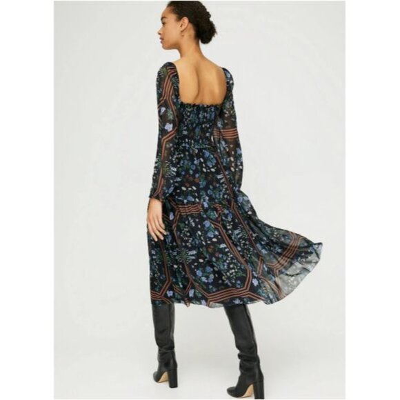 Aritzia Wilfred Tiered Midi Dress Med Black Floral Chiffon Ruffle